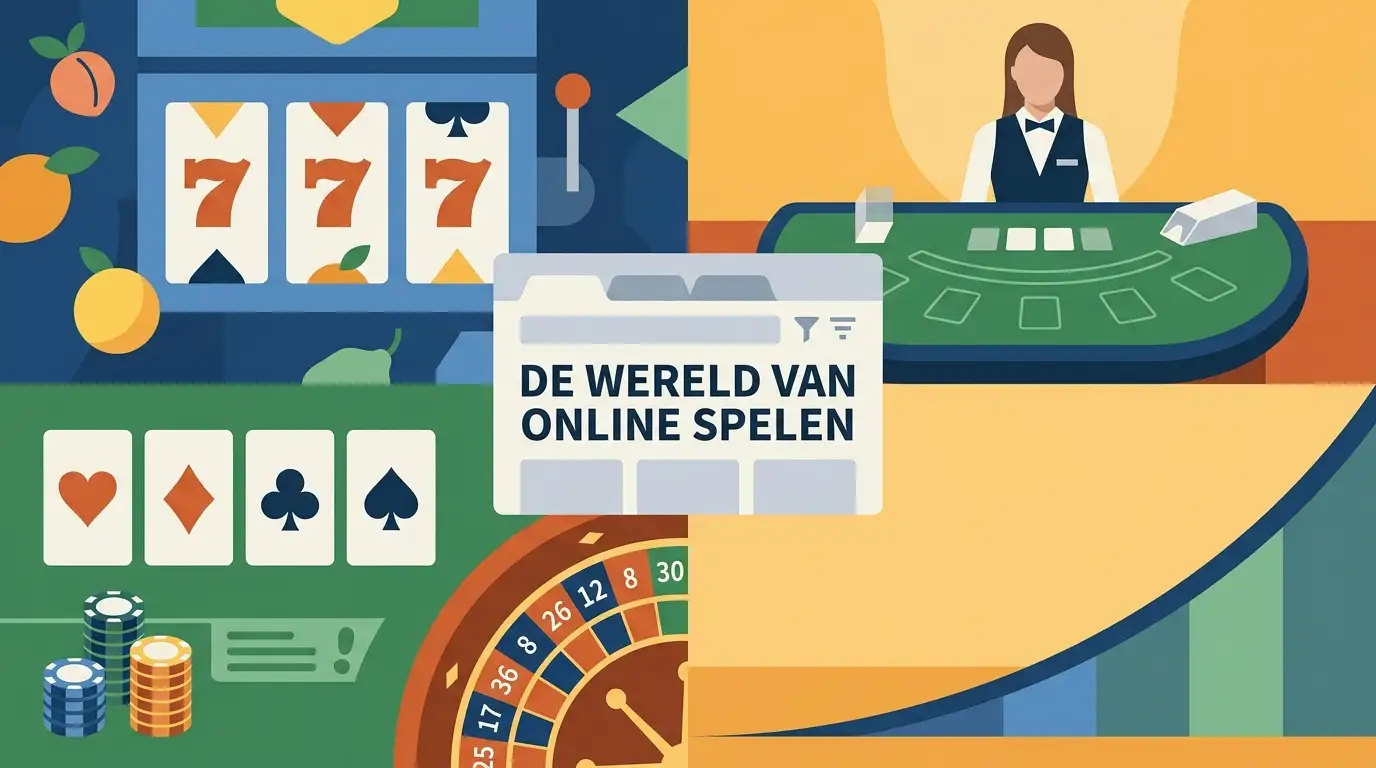 Editoriale spelcategorie-matrix met slots, live tafels, blackjack, roulette en crash games zonder echte game-art of casinointerface